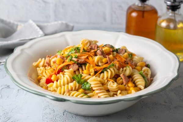 Fusilli pasta with tuna and vegetables